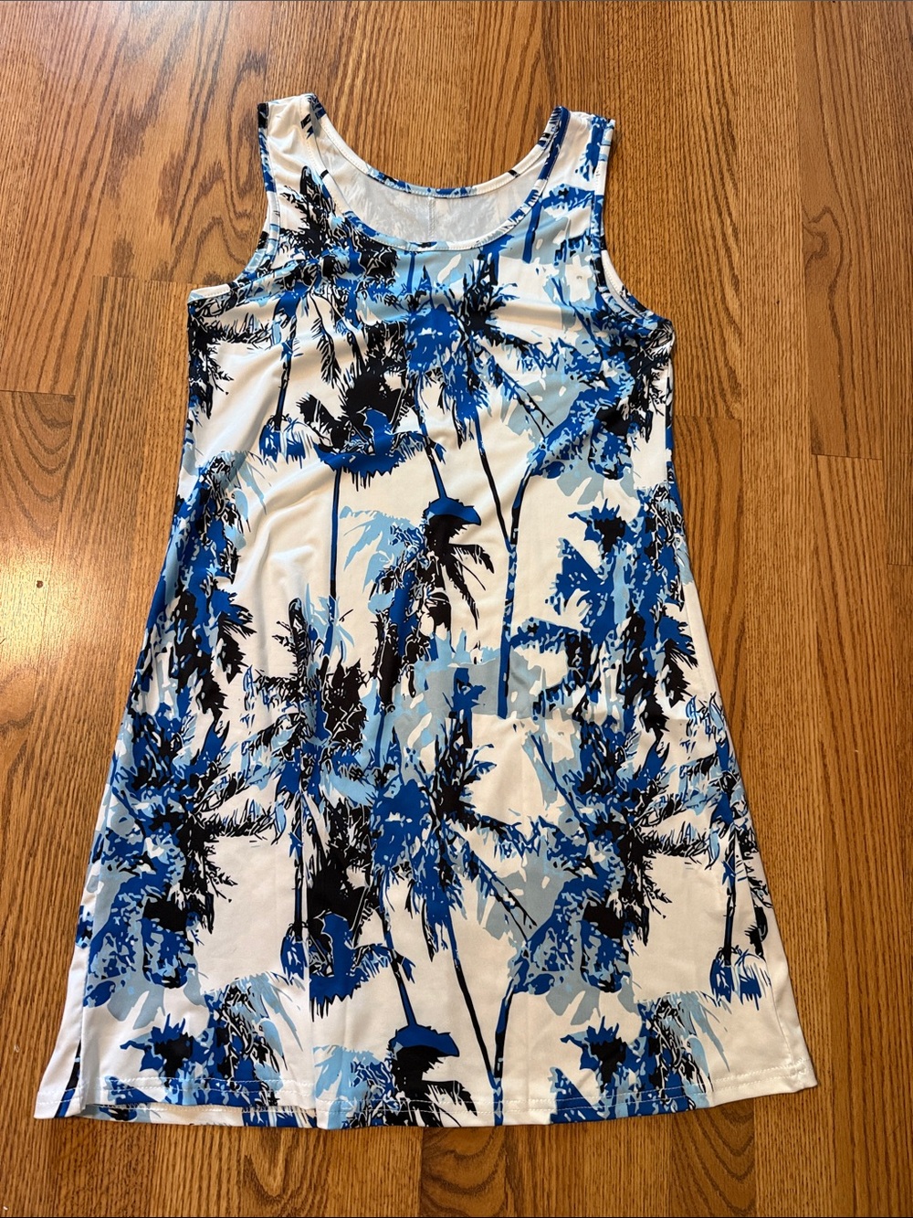 Blue Palm-Print Tank Dress - Unbranded